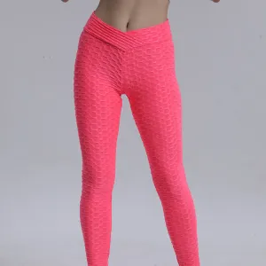 Europe Bubble Jacquard Long Pants High Waist Hip-Flattering Fitness Sport Cross VYoga Women Activewear