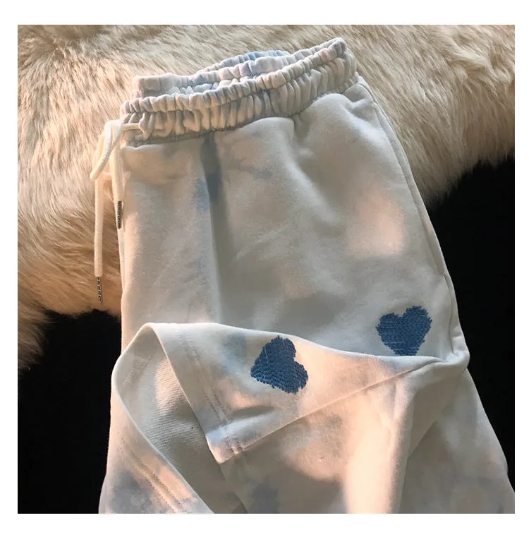 Europe Embroidery Dye Heart Shaped Summer Shorts Women Student Cargo Straight Loose Sporty Bermuda Shorts