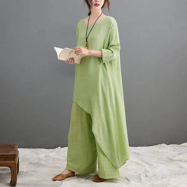 Evania Asymmetrical Shirt With Palazzo Pants | Zen