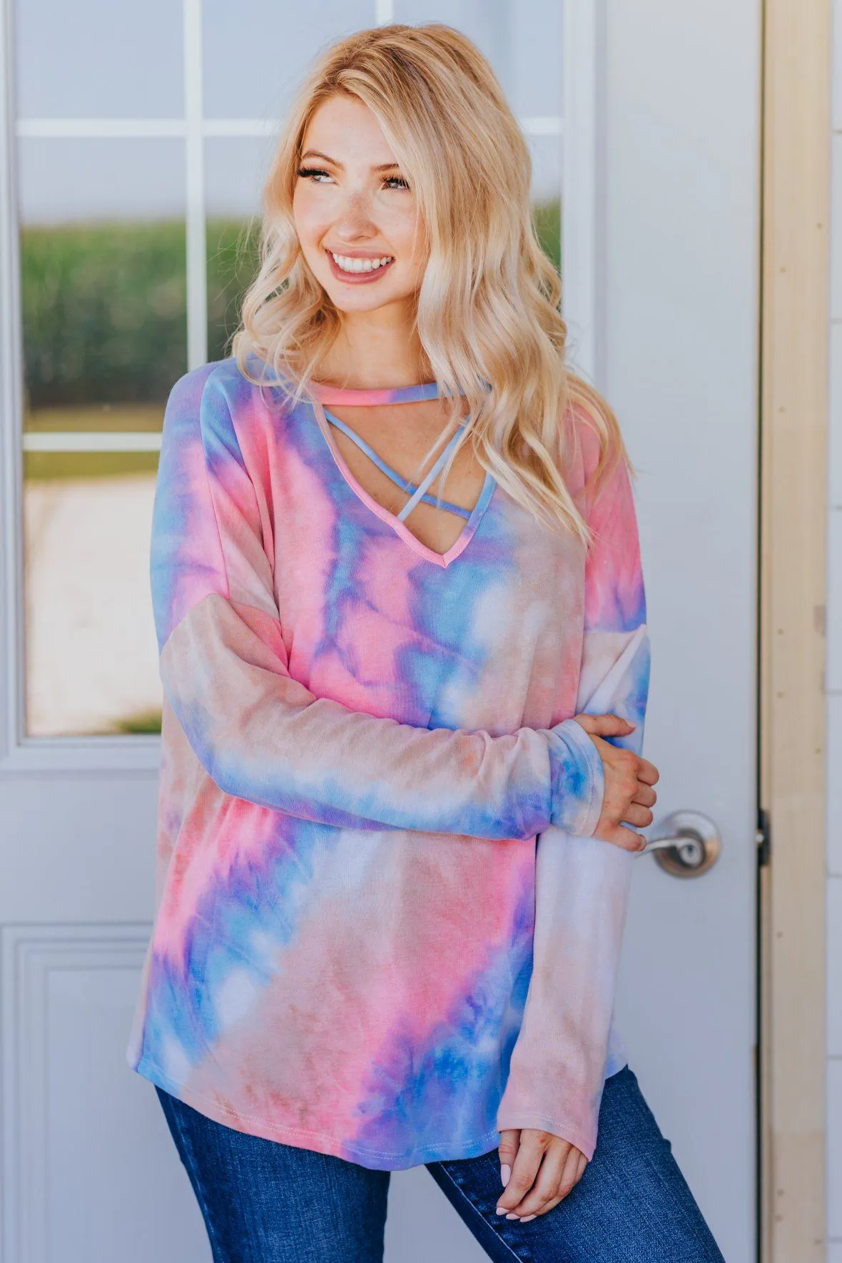 Everything To Me Tie Dyed Long Sleeve In Neon Pink