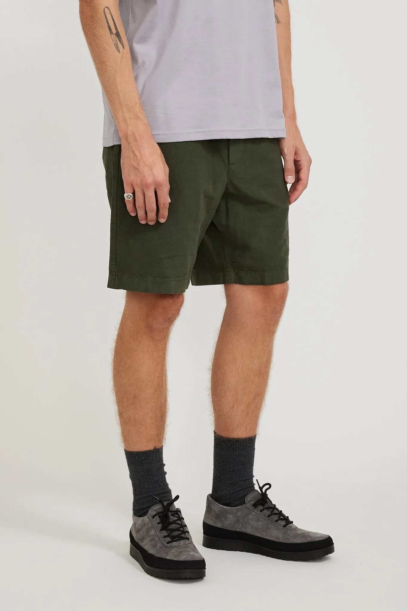Ezra Relaxed Cotton Linen Short Spruce Green