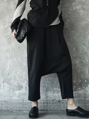 Fabiogoo High Elastic Waist Black Knitting Long Cross Pants New Loose Fit