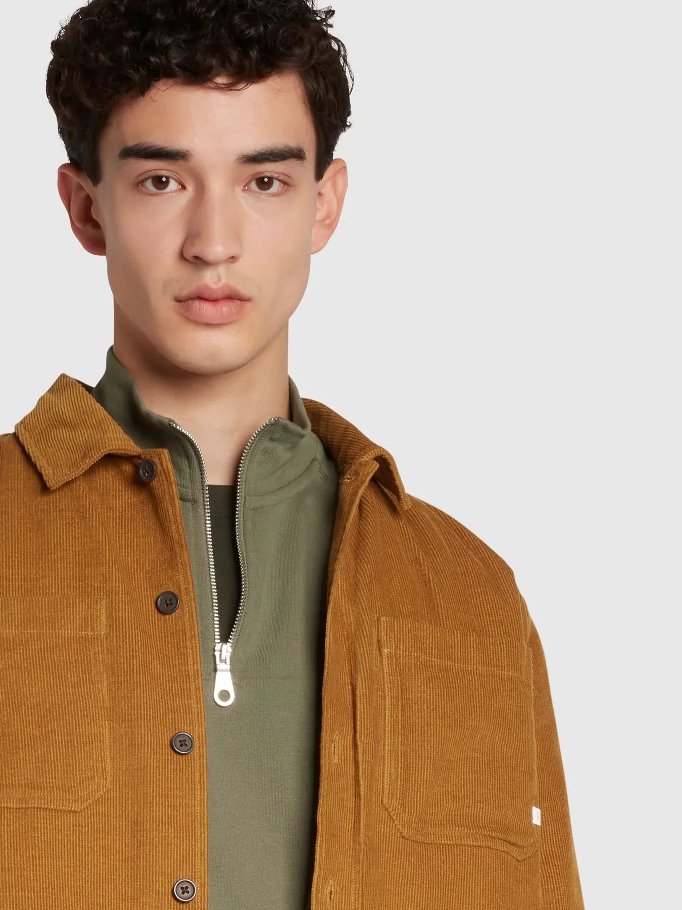 Farah Hunter Quilted Cord Over-shirt Rich Tobacco