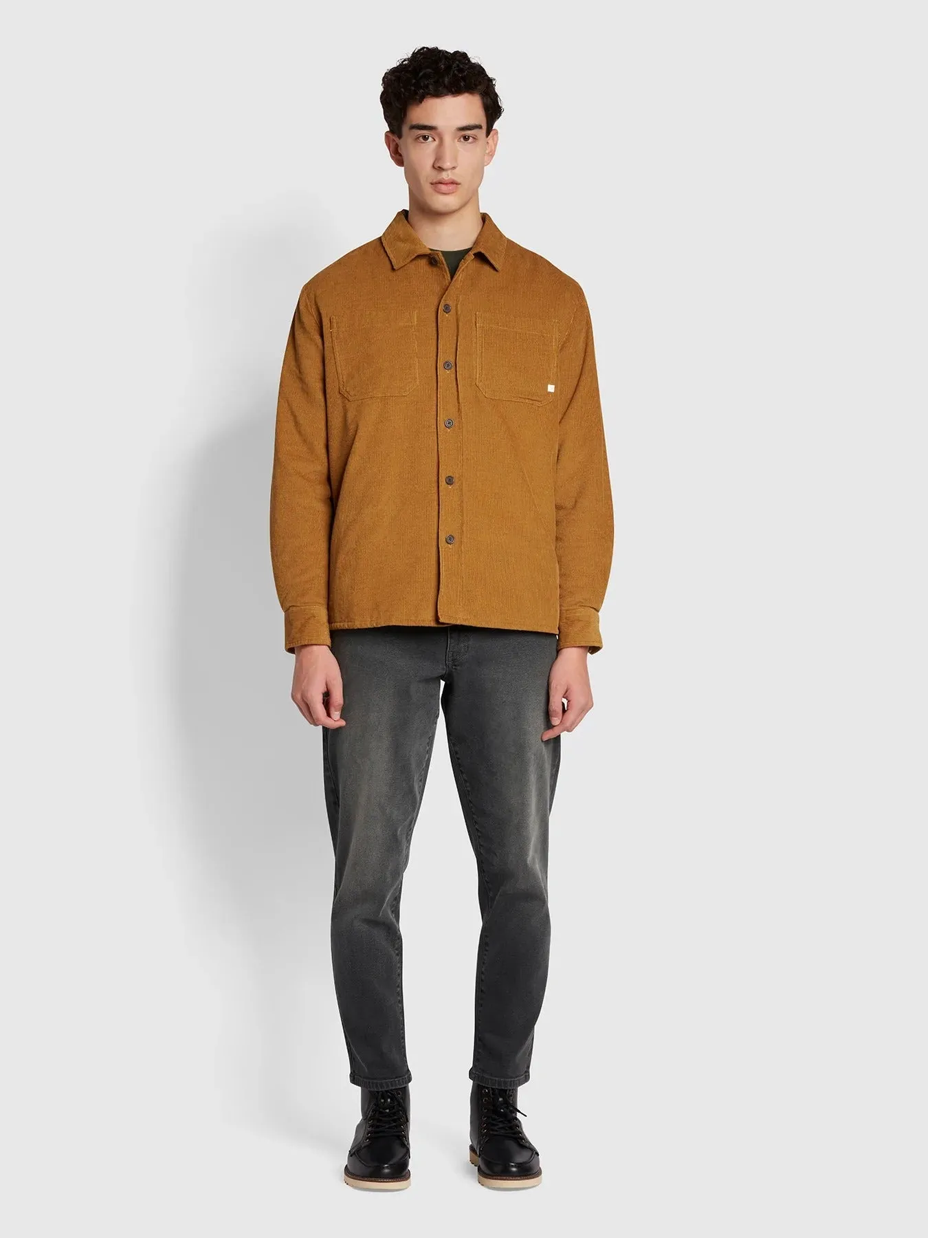 Farah Hunter Quilted Cord Over-shirt Rich Tobacco