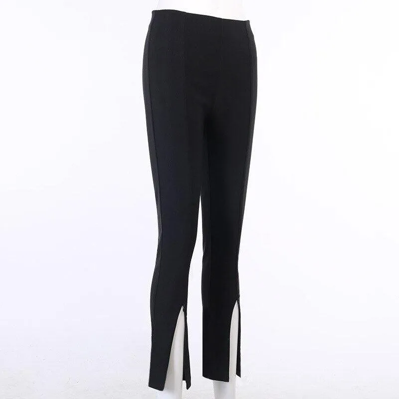 Fashion Solid Color Feet Zipper Slit Slim Trousers