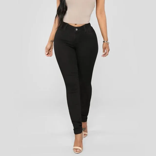 FashionSierra - Fashion Women&#39;s High Waist Solid Colors Denim Pants Casual Stretch Slim Fit Bodycon Jeans Pencil Trousers