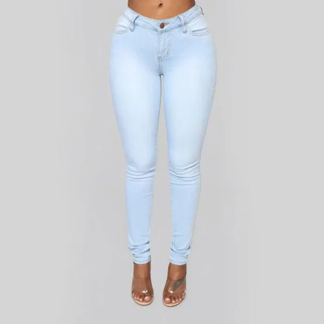 FashionSierra - Fashion Women&#39;s High Waist Solid Colors Denim Pants Casual Stretch Slim Fit Bodycon Jeans Pencil Trousers