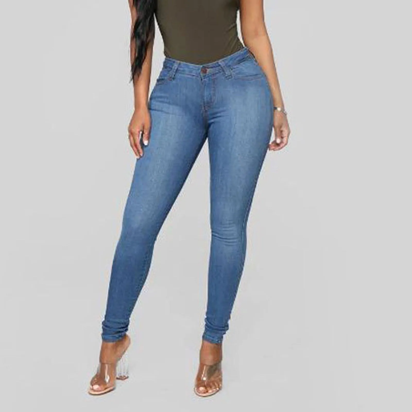 FashionSierra - Fashion Women&#39;s High Waist Solid Colors Denim Pants Casual Stretch Slim Fit Bodycon Jeans Pencil Trousers