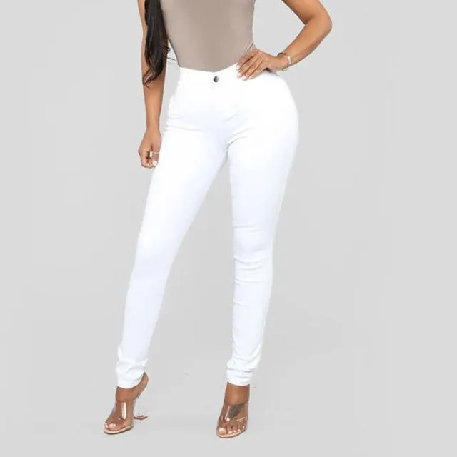 FashionSierra - Fashion Women&#39;s High Waist Solid Colors Denim Pants Casual Stretch Slim Fit Bodycon Jeans Pencil Trousers