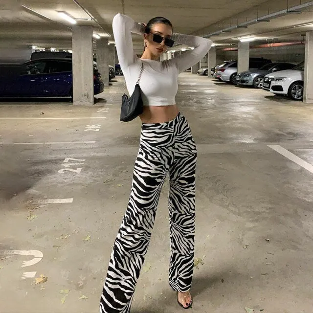 FashionSierra - NEW Zebra Print Wide Leg Pants Trousers Sexy High Waist Autumn Women New Fashion Casual Female Trousers Streetwear