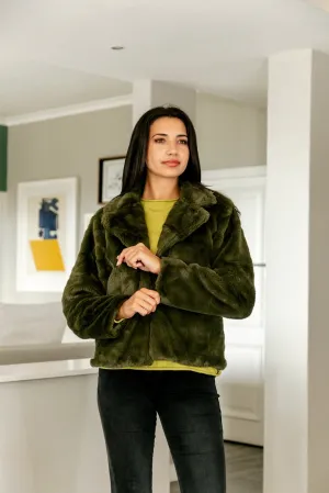 Faux Fur Coat - Short - Green