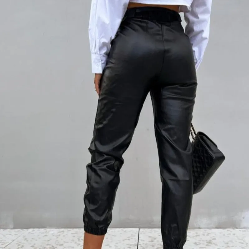 Faux Leather High Waist Cuffed Ankle Pants
