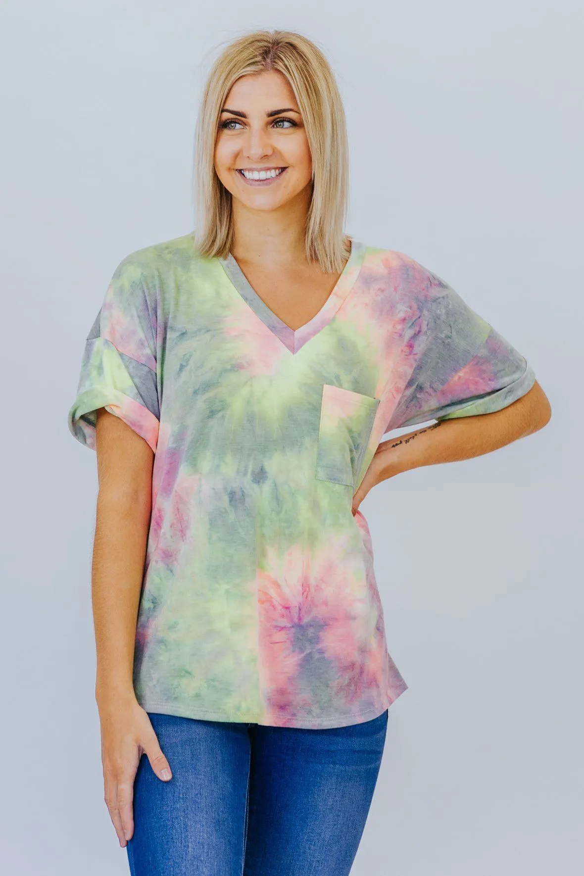 Finish What We Started Tie Dye Short Sleeve Top in Pink
