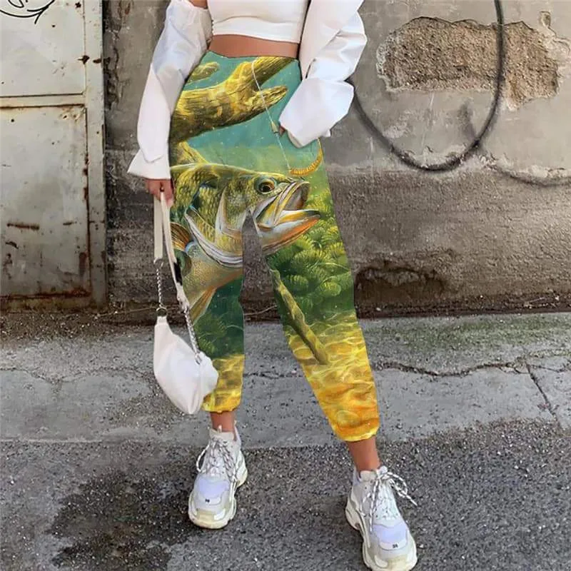 Fish Pants Women Animal Casual Pant Ocean High Waist Pants Fishing Jogger Pants