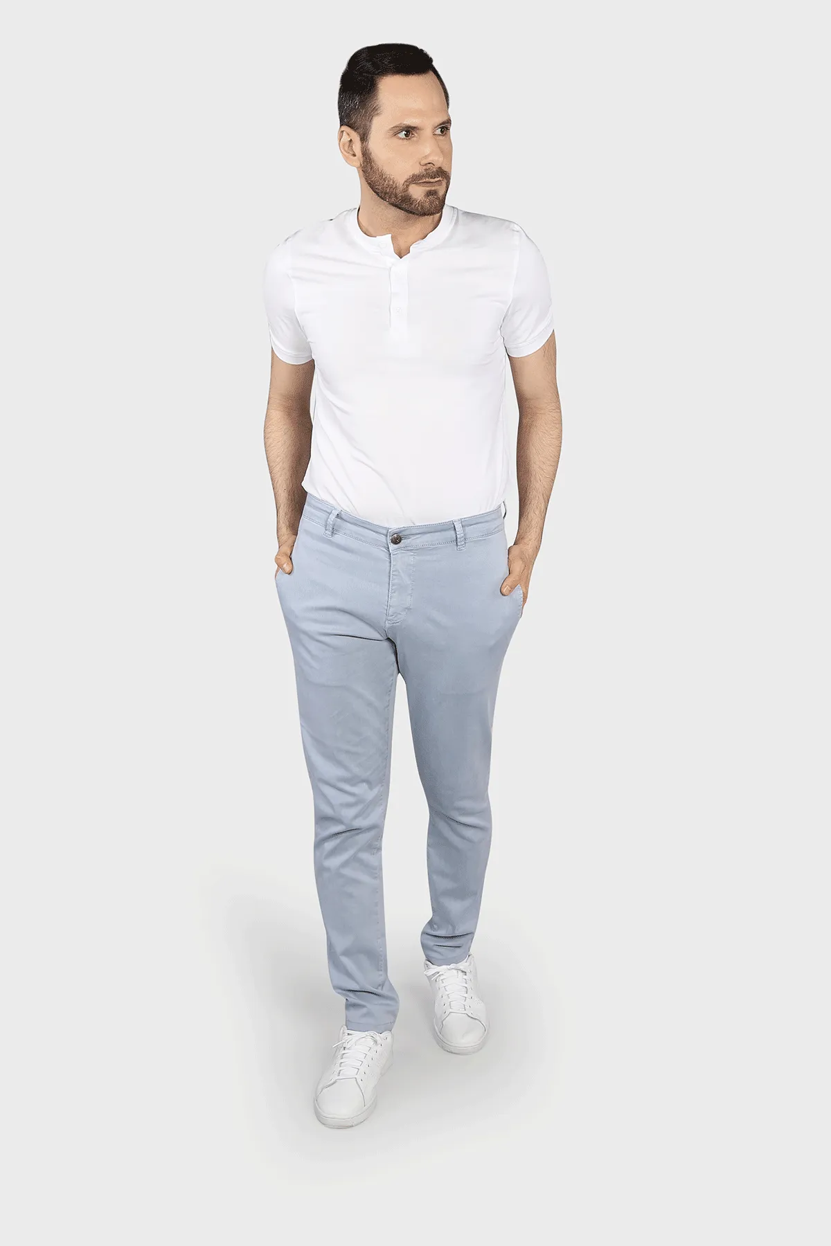 Flat Front Stretch Pants in Aqua