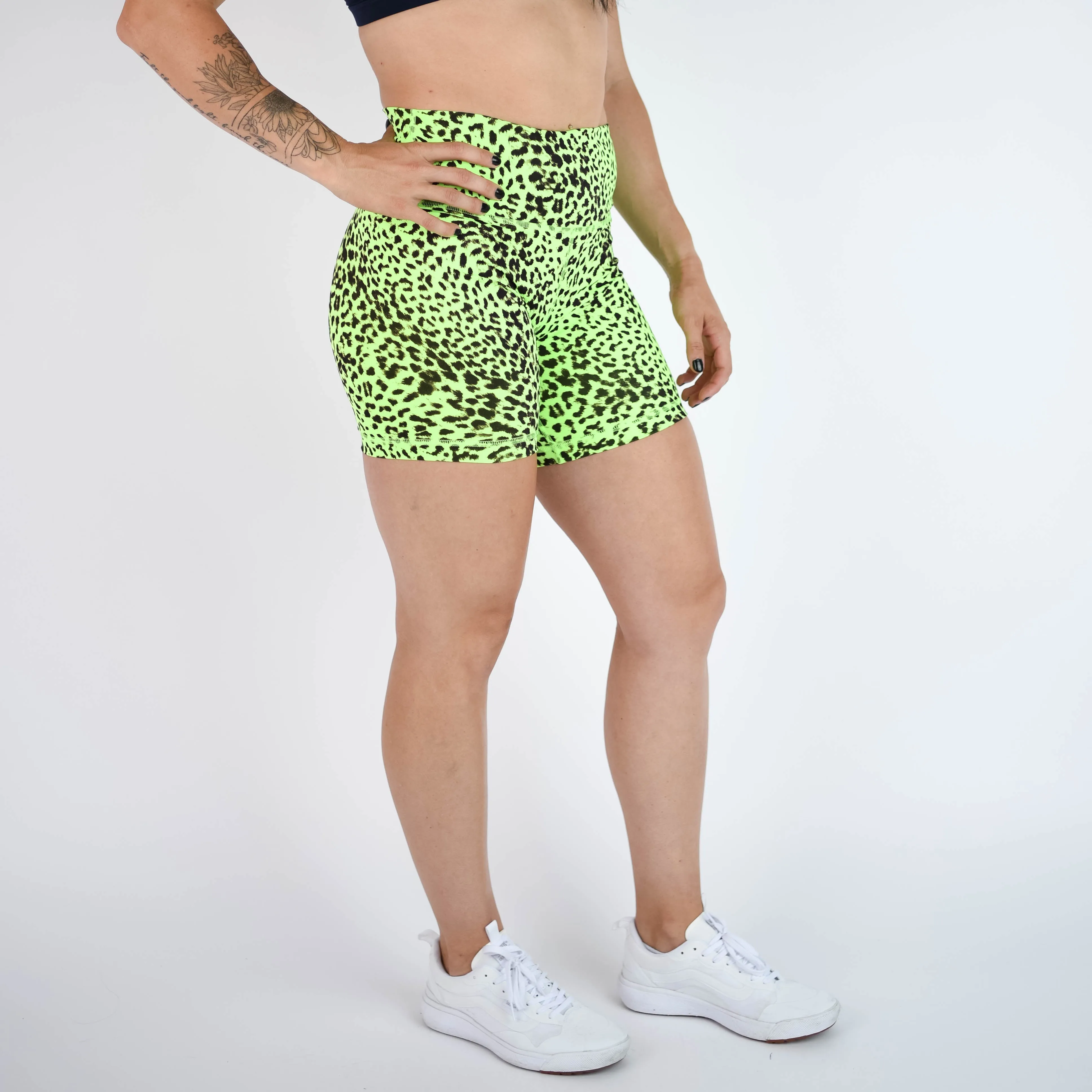 FLEO Biker Shorts - Neon Green Leopard