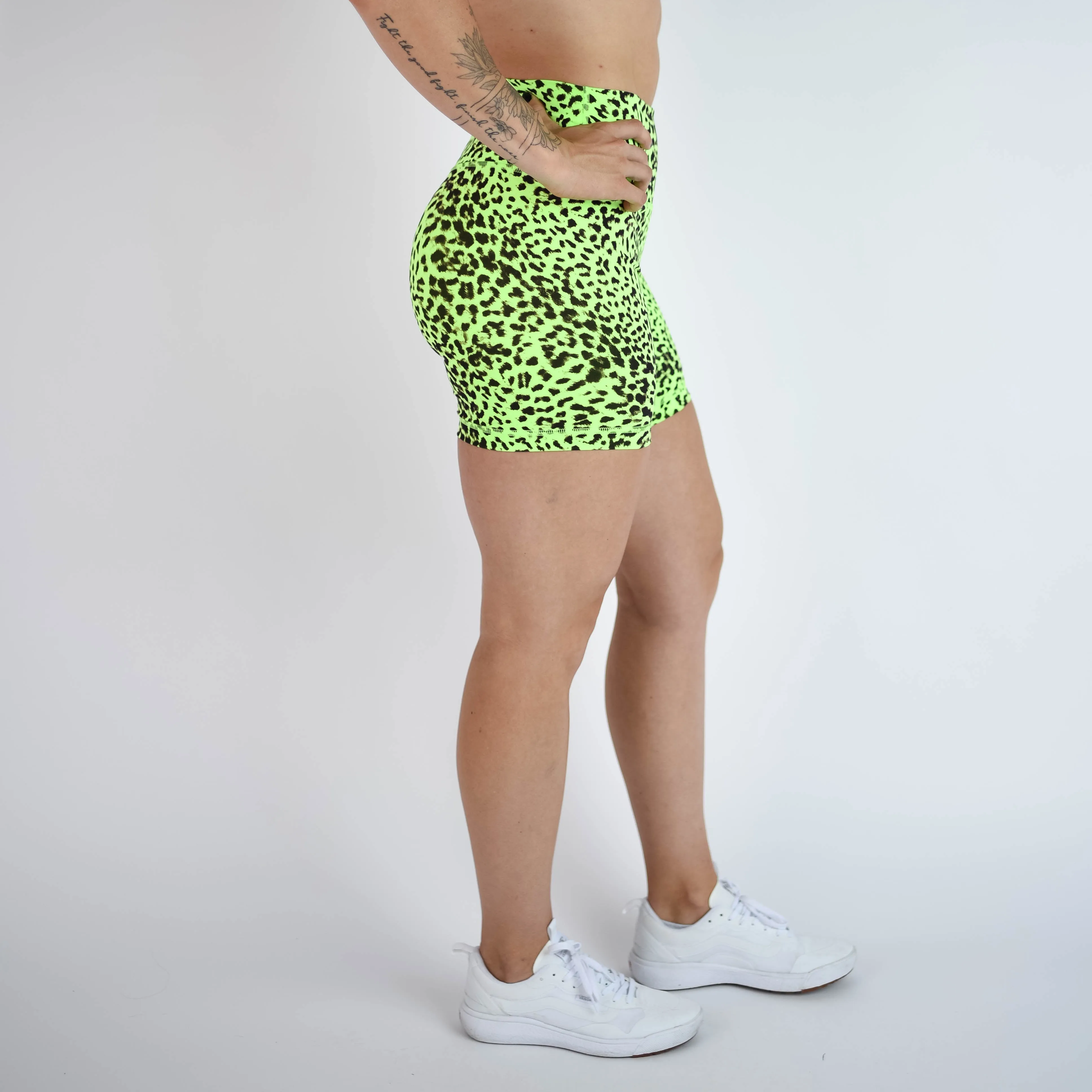 FLEO Biker Shorts - Neon Green Leopard