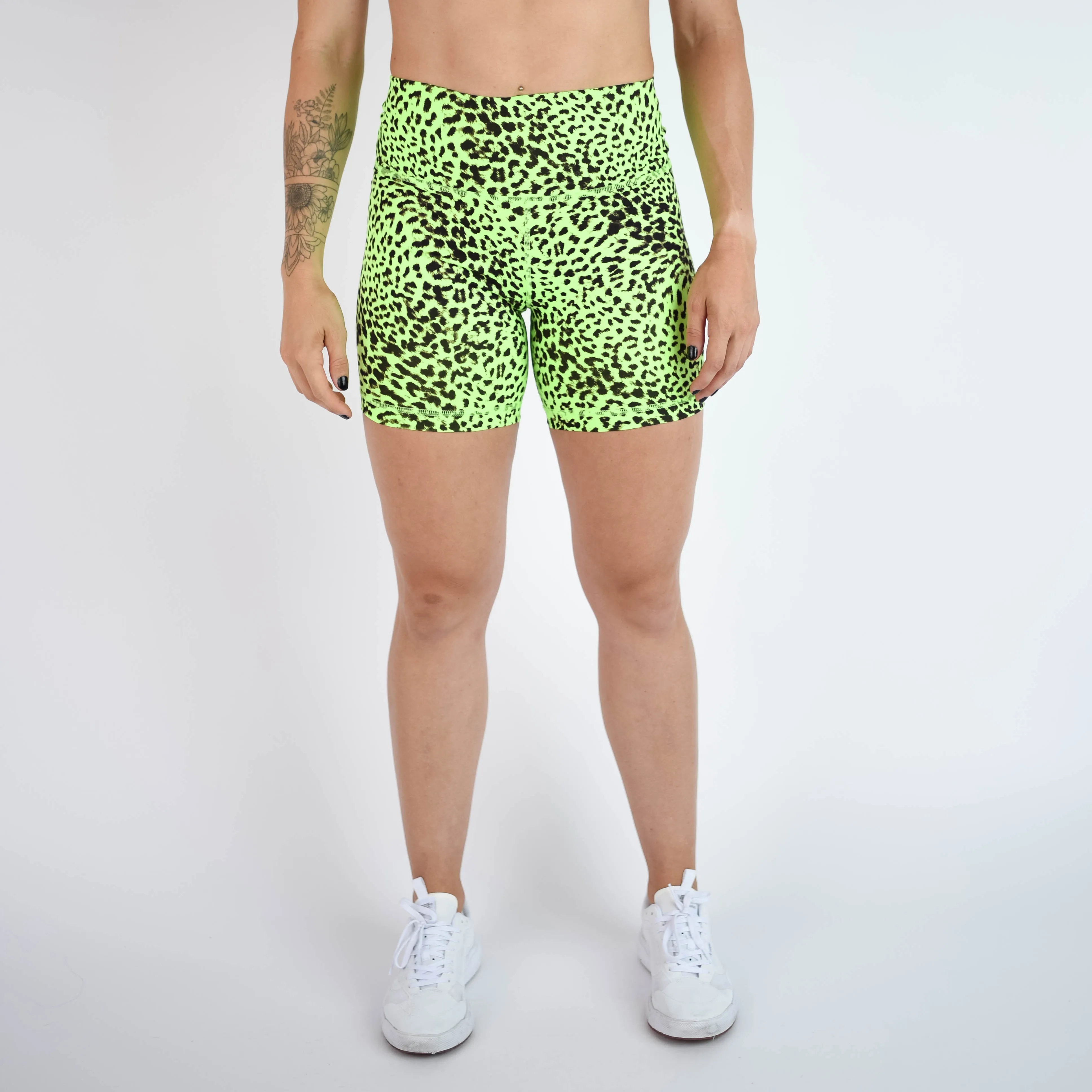 FLEO Biker Shorts - Neon Green Leopard