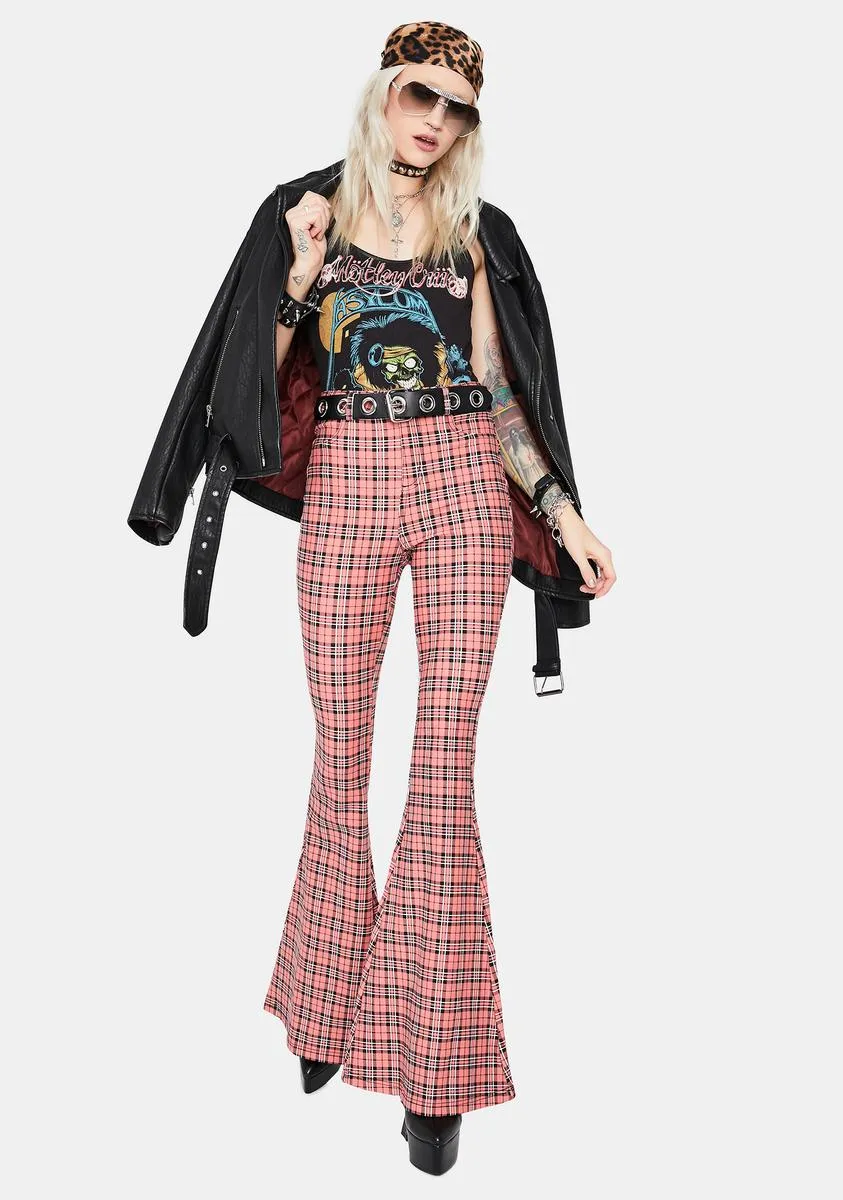 Flirty Hip Check High Waisted Plaid Flares