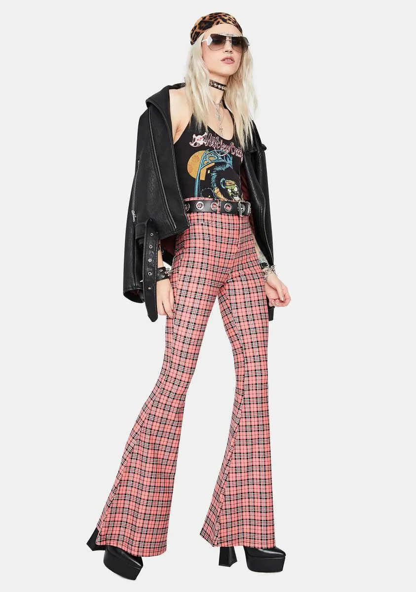 Flirty Hip Check High Waisted Plaid Flares
