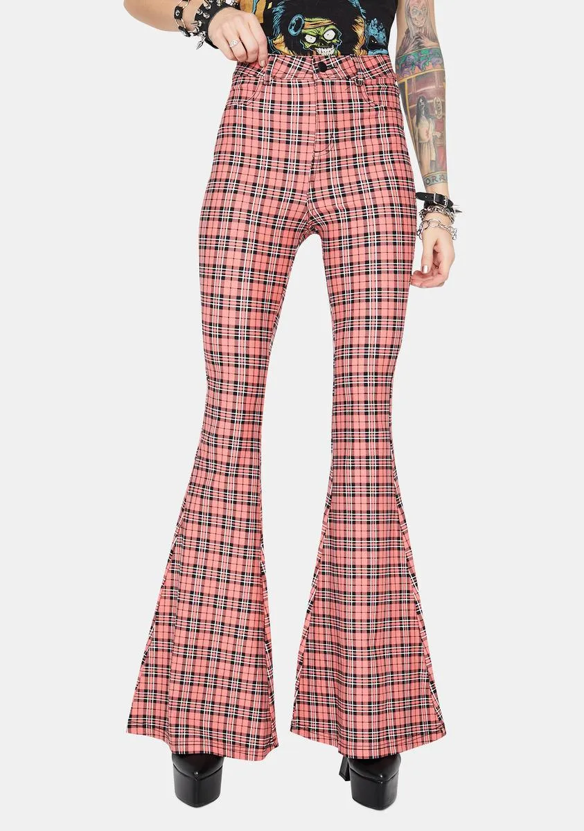 Flirty Hip Check High Waisted Plaid Flares