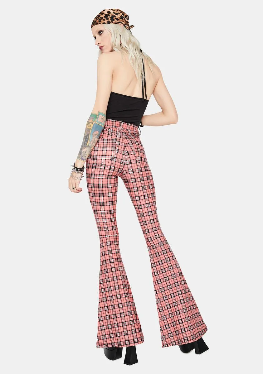 Flirty Hip Check High Waisted Plaid Flares