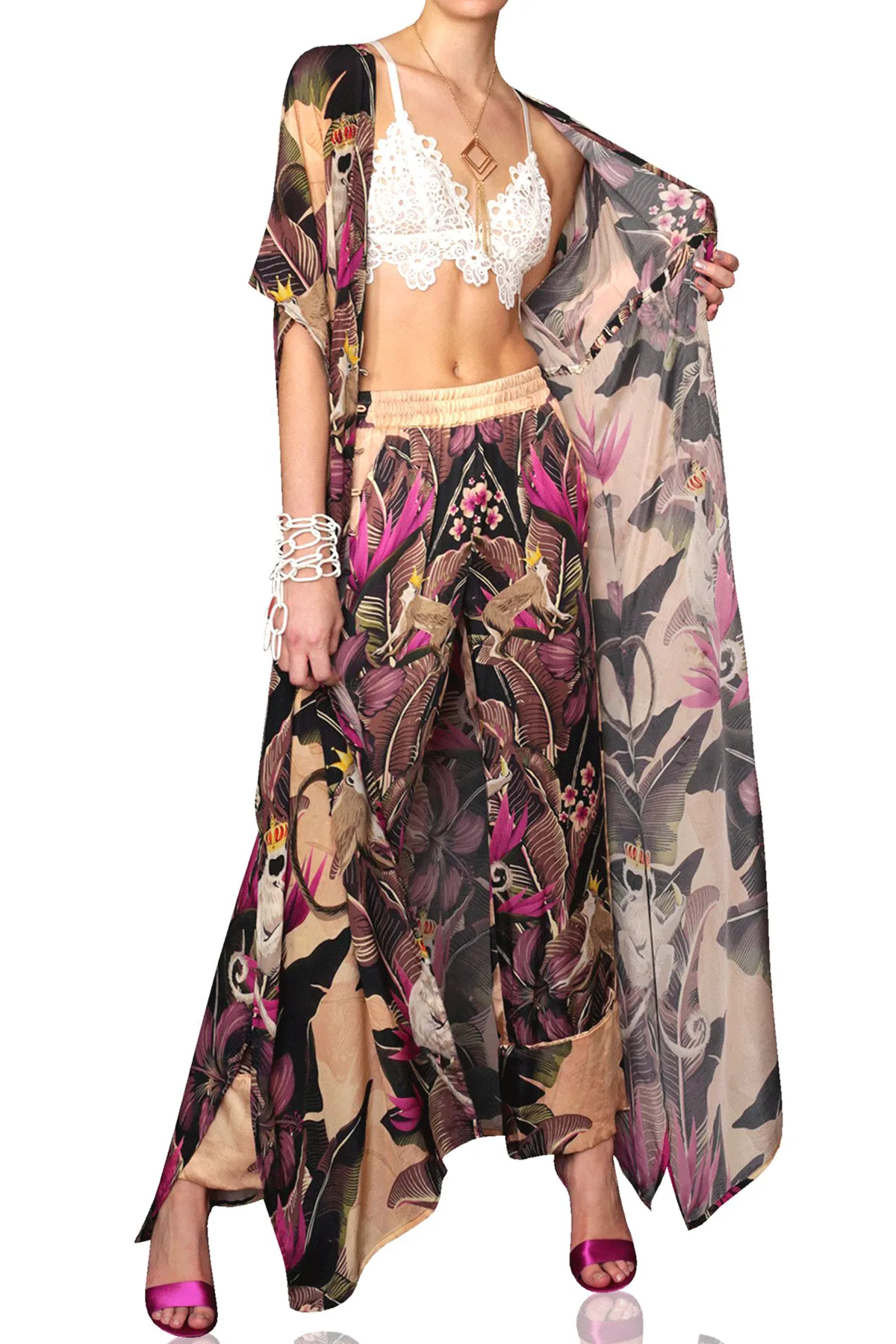 Forest Print Silk Pants
