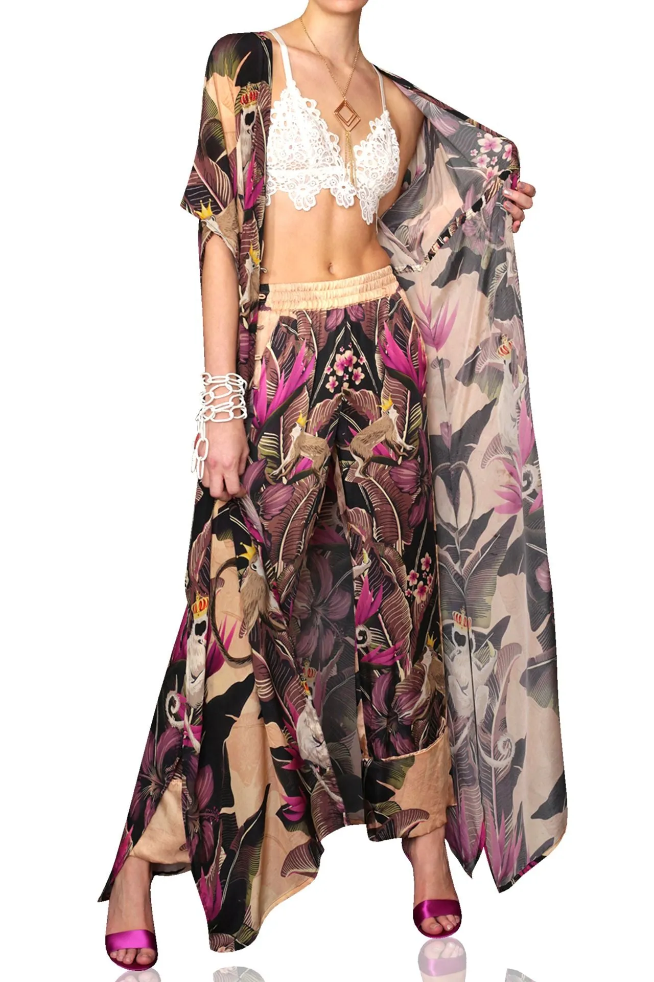 Forest Print Silk Pants