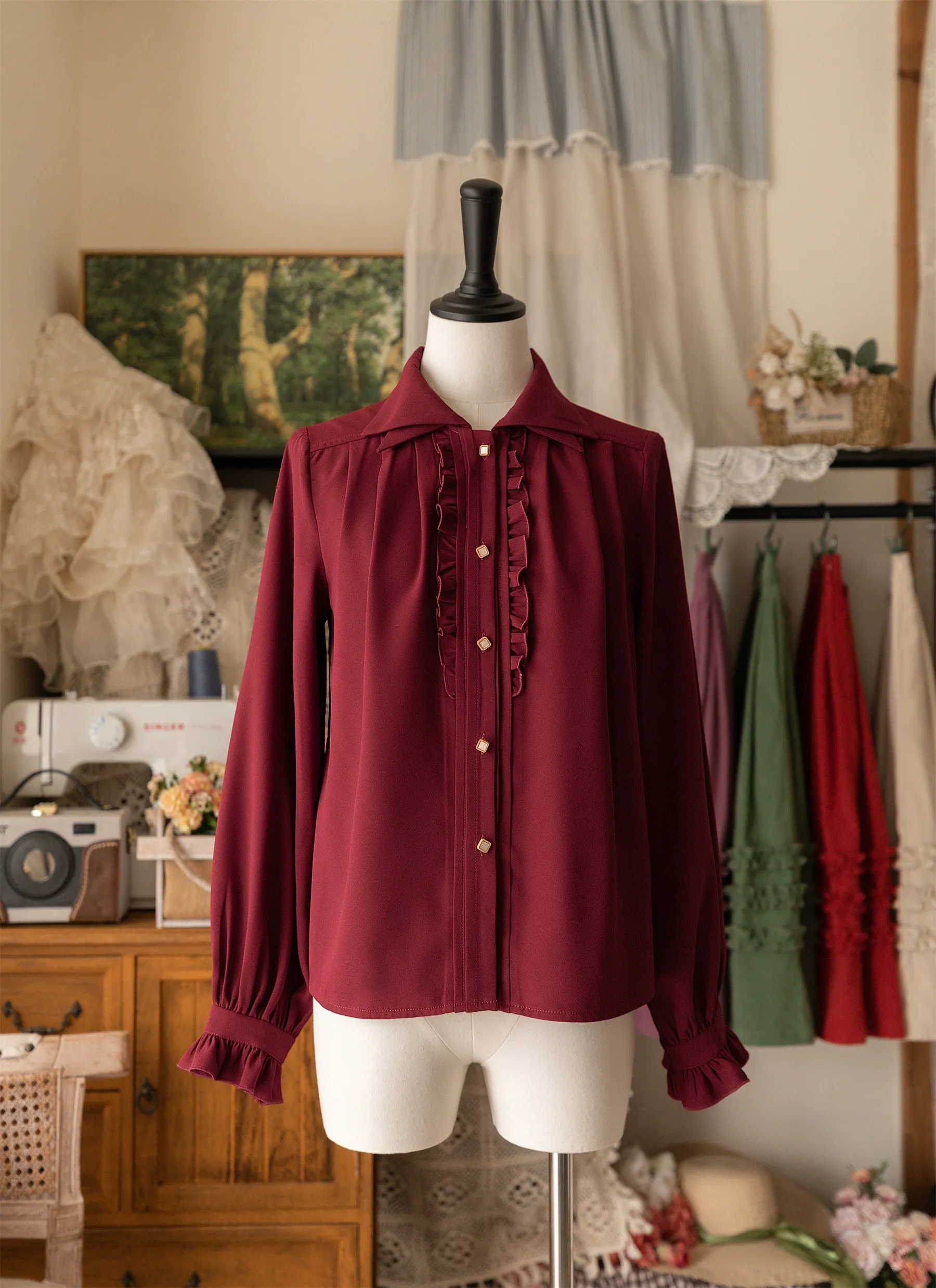 Forest Wardrobe~Forest Basket~Elegant Lolita Shirt Retro Dual Collar Versatile Shirt
