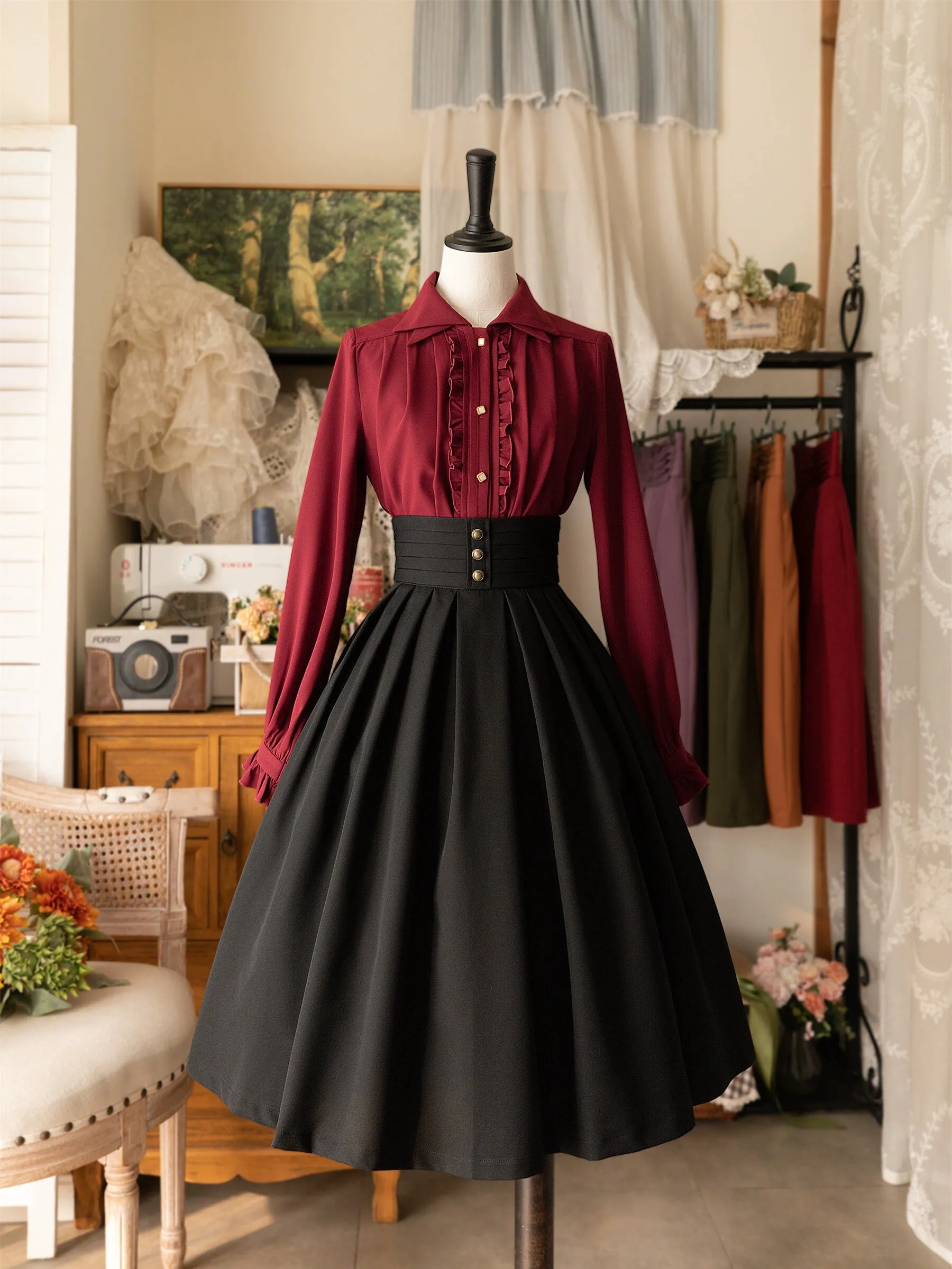 Forest Wardrobe~Forest Basket~Elegant Lolita Shirt Retro Dual Collar Versatile Shirt
