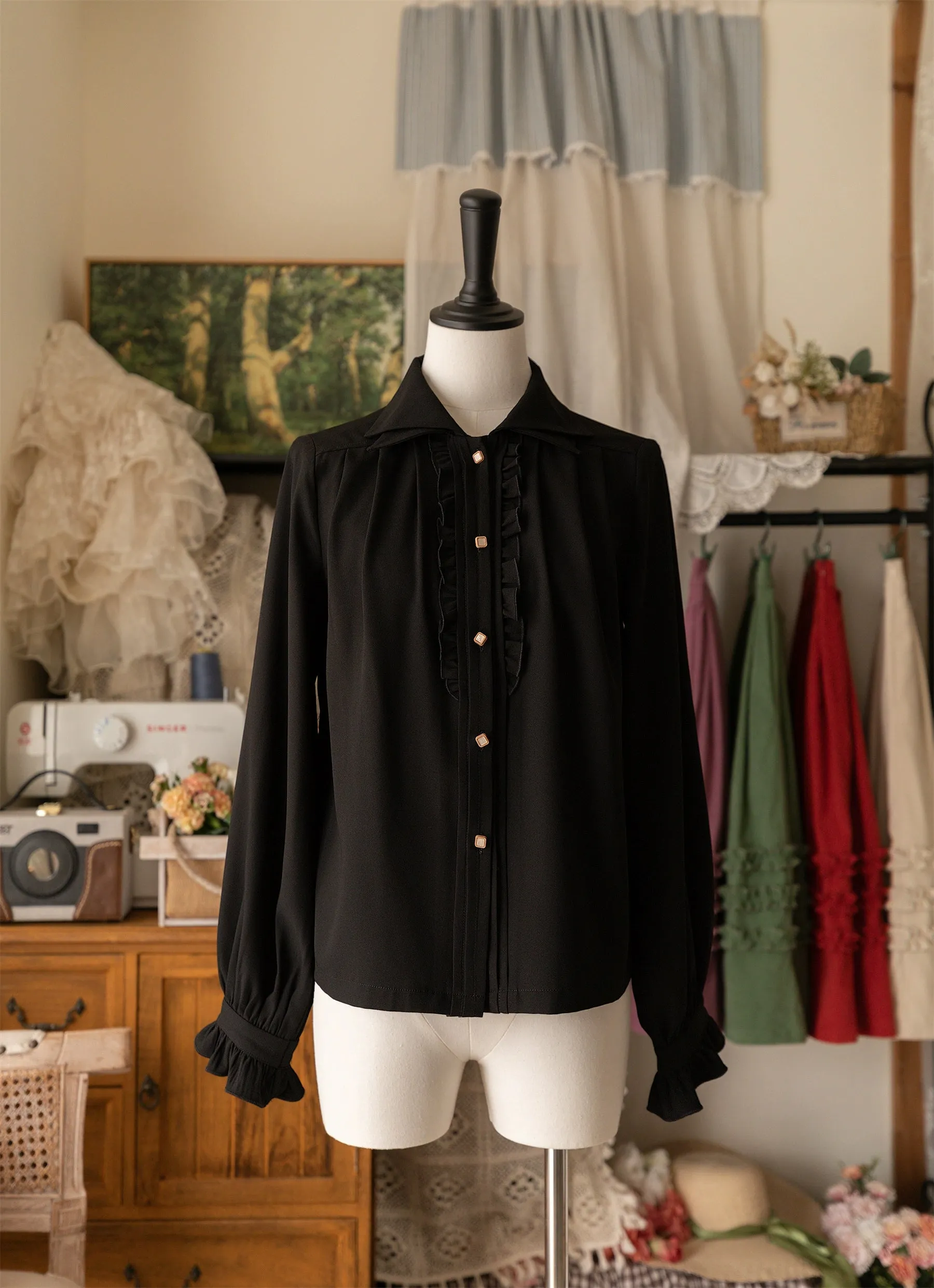 Forest Wardrobe~Forest Basket~Elegant Lolita Shirt Retro Dual Collar Versatile Shirt