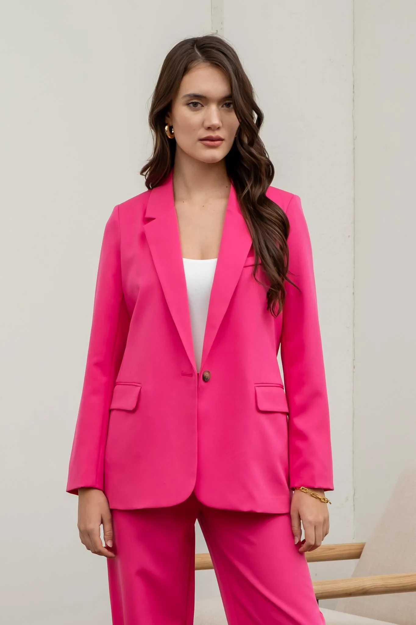 Fuchsia Solid Blazer
