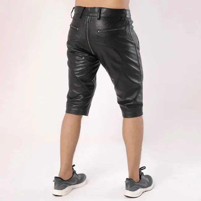 Full Back Zipper Men's Leather Shorts