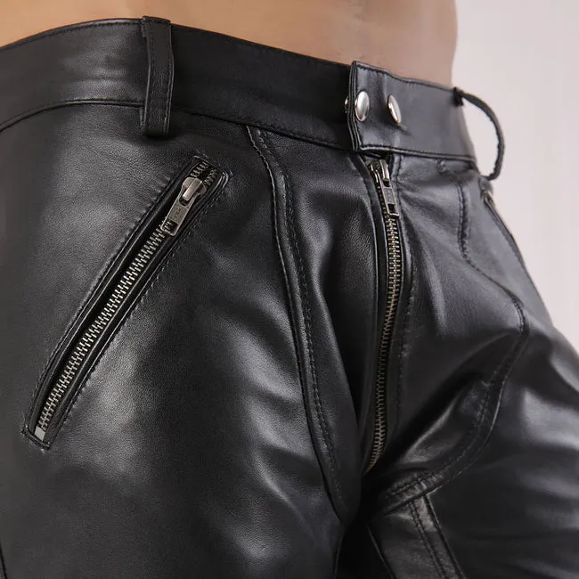 Full Back Zipper Men's Leather Shorts