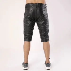 Full Back Zipper Men's Leather Shorts