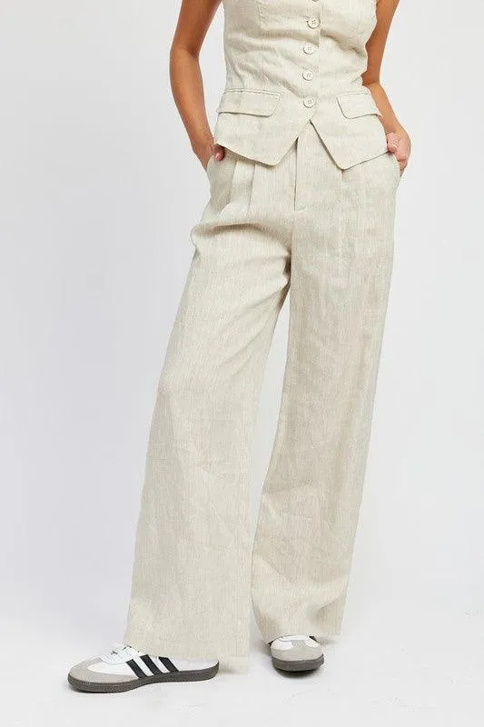 Full Length Pleated Linen Pants