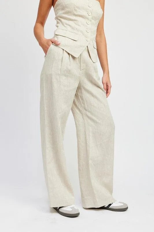 Full Length Pleated Linen Pants
