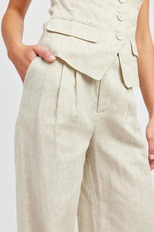 Full Length Pleated Linen Pants