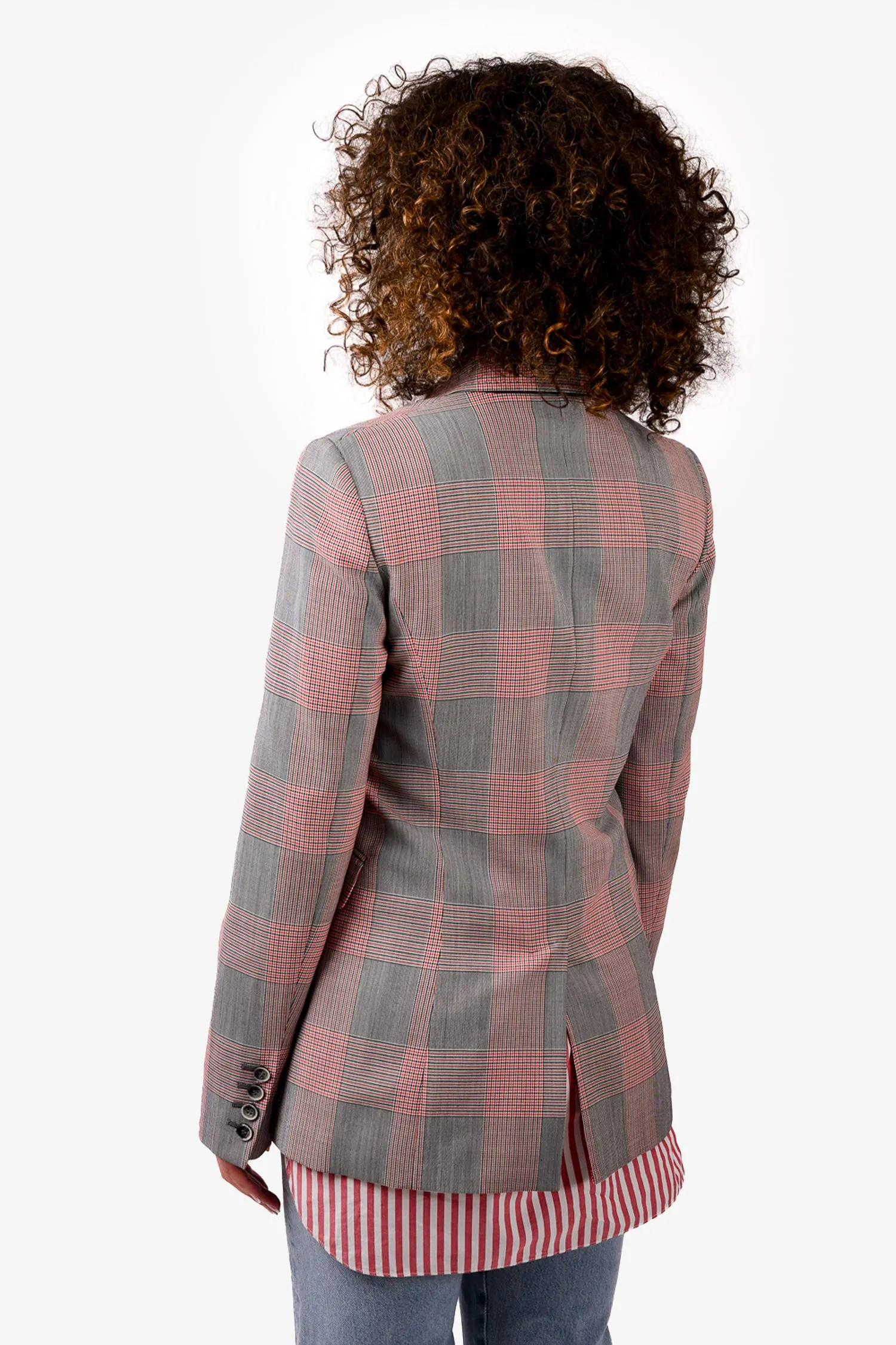 Gabriela Hearst Grey/Red Check Wool Double Breasted Blazer Size 2