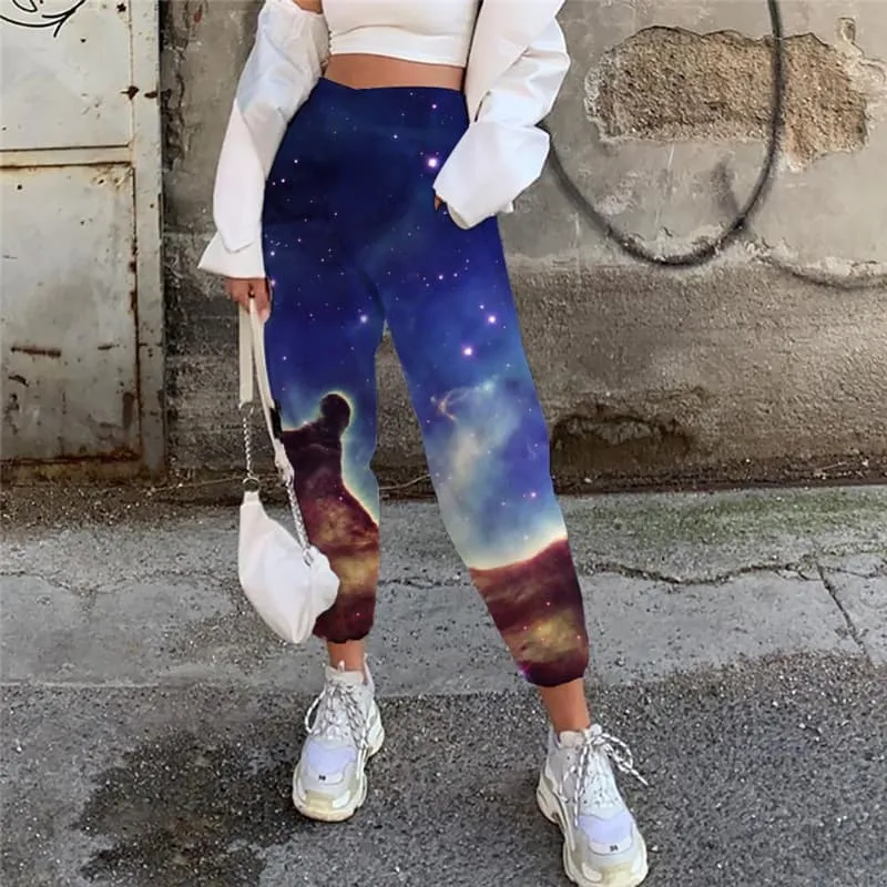 Galaxy Pants Women Space Casual Pant Universe High Waist Pants Nebula Jogger Pants