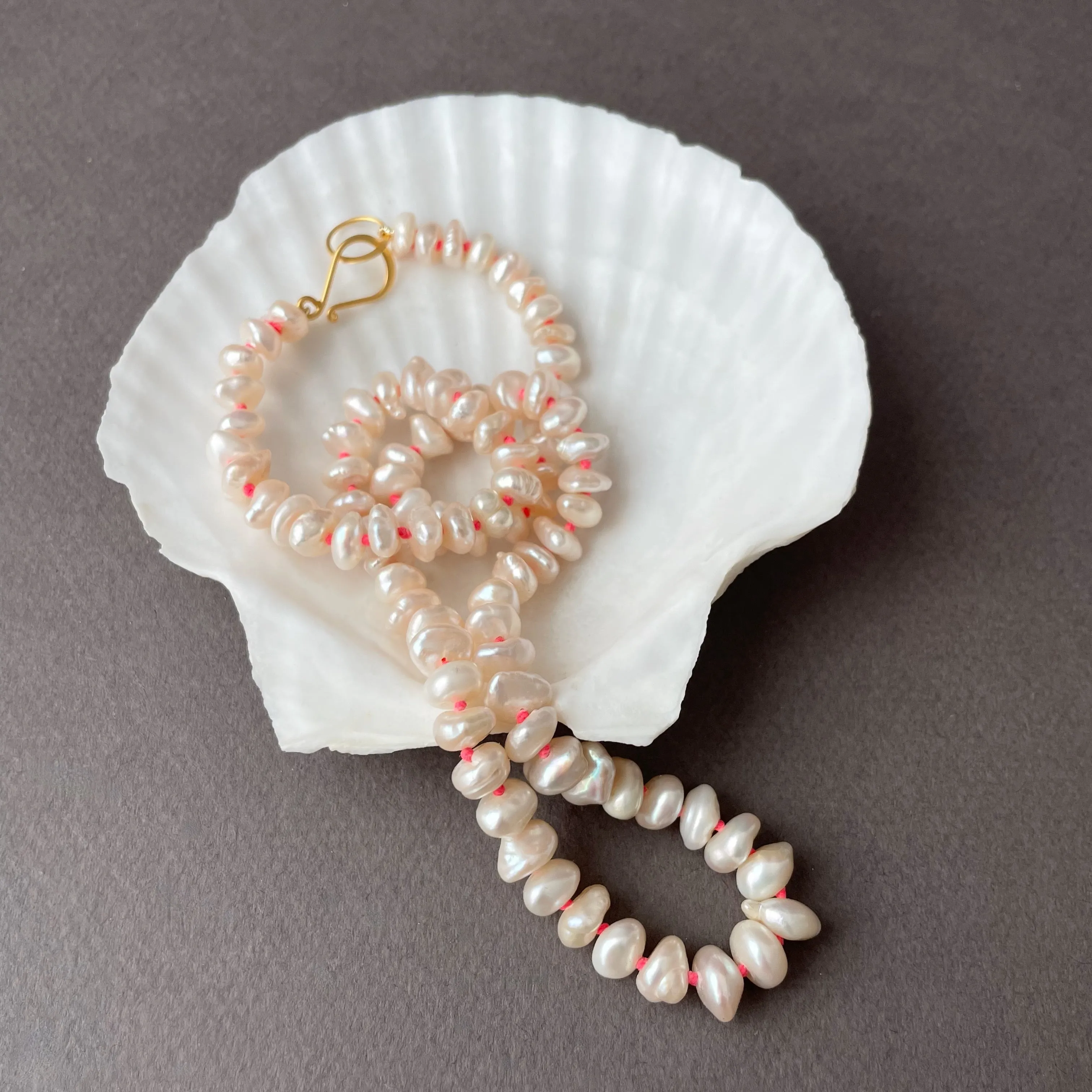 genuine vintage Japanese fresh water pearls from Lake Biwa on neon knots