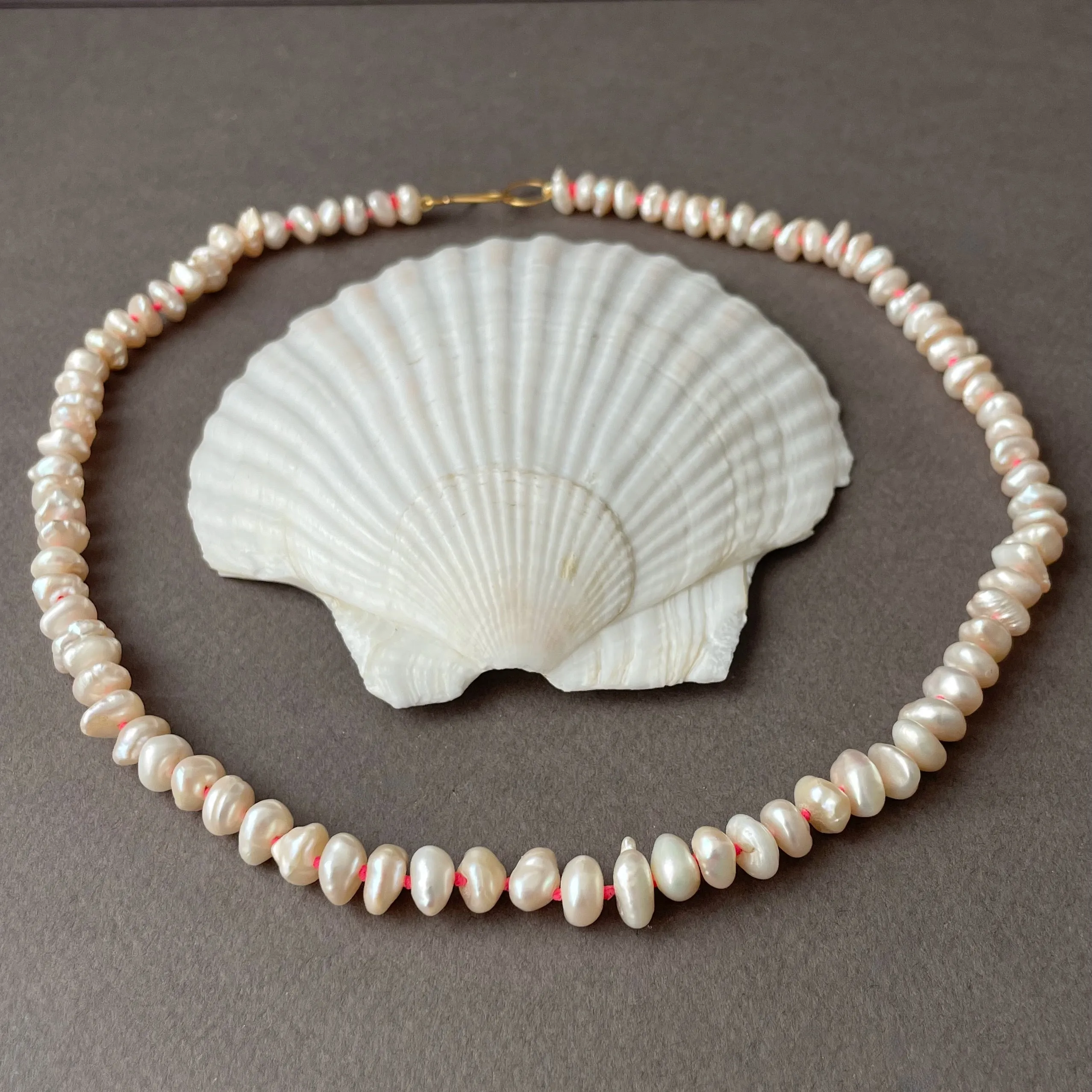 genuine vintage Japanese fresh water pearls from Lake Biwa on neon knots