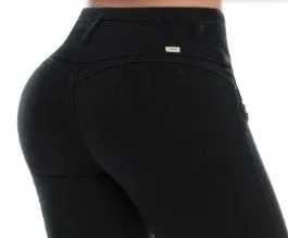 Gina Push Up Jeans - High Waisted - Black Texture