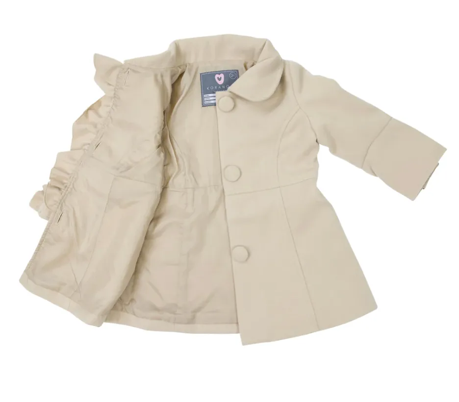Girls Frill Overcoat - Beige