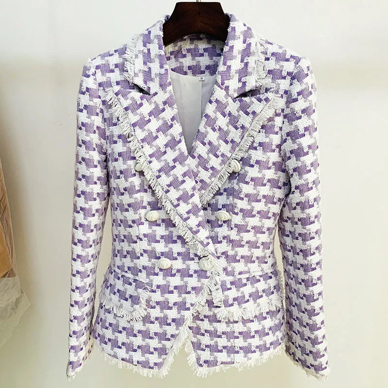 Give Love Houndstooth Double-Breasted Wool Blazer