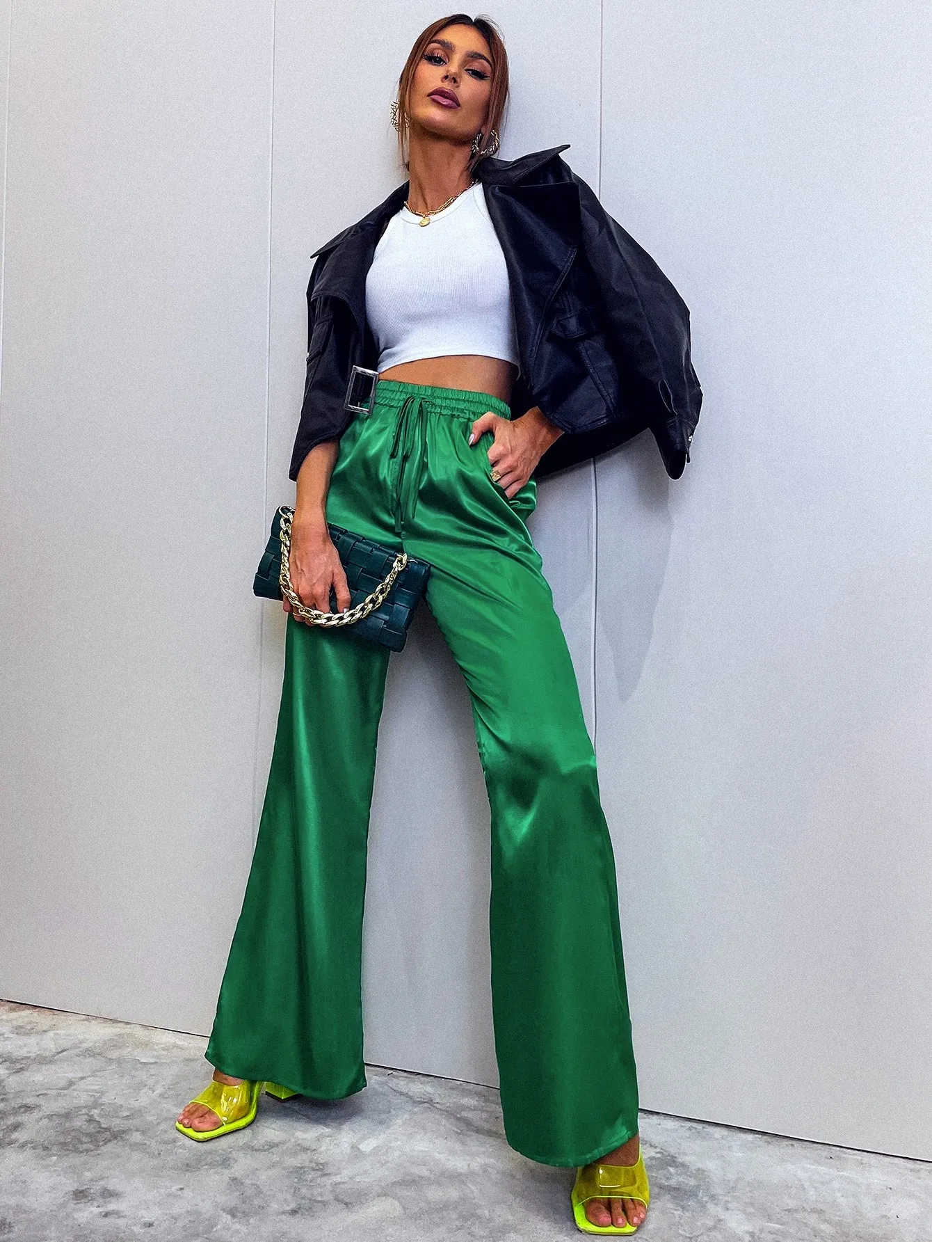 Glamorous Plain Pocket High Waist Long Women Pants