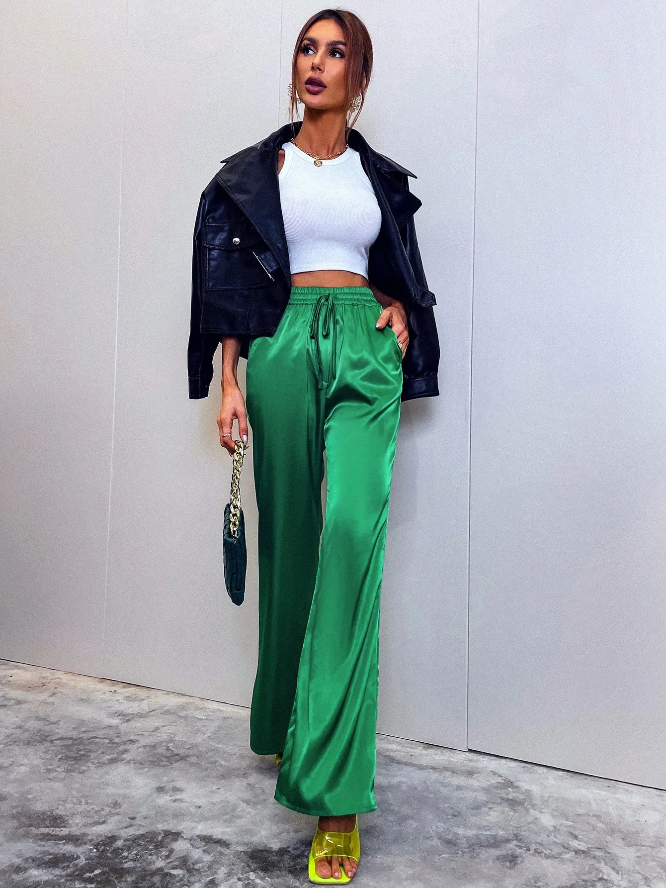 Glamorous Plain Pocket High Waist Long Women Pants