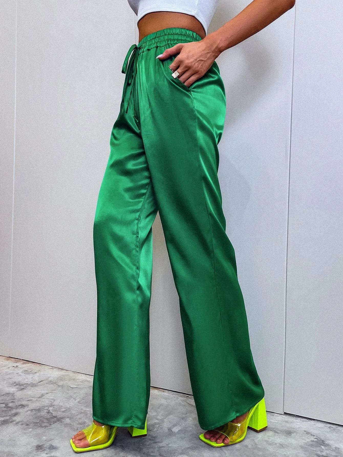 Glamorous Plain Pocket High Waist Long Women Pants