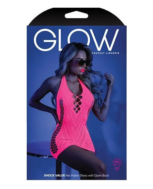 Glow Black Light Net Halter Dress Neon Pink O/s