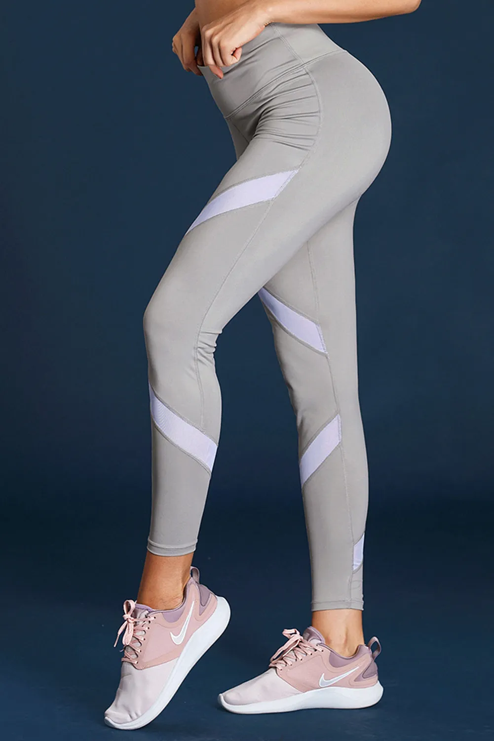 Gray High Waist Sport Yoga Pants with Colorblock